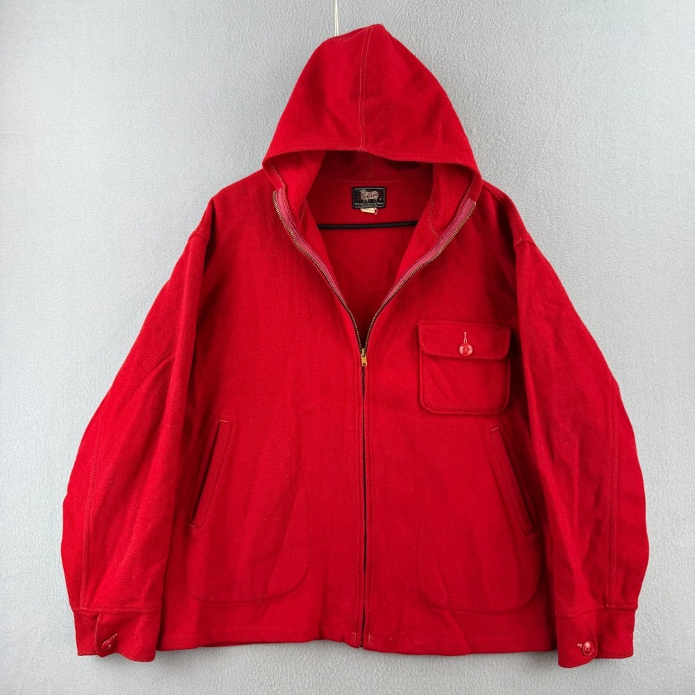 Vintage 40s 50s Woolrich Jacket Mens Large 25x26 Red Wool Hoodie Zip D Pocket